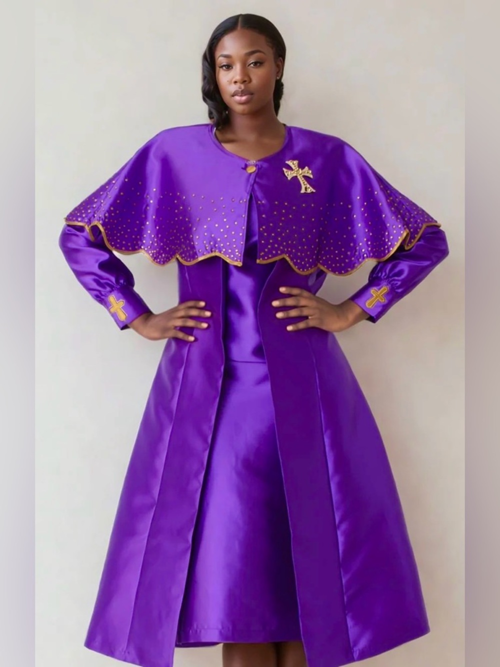 3-PIECE CHURCH ROBE WITH DETACHABLE CAPE - Sz 16 - Purple